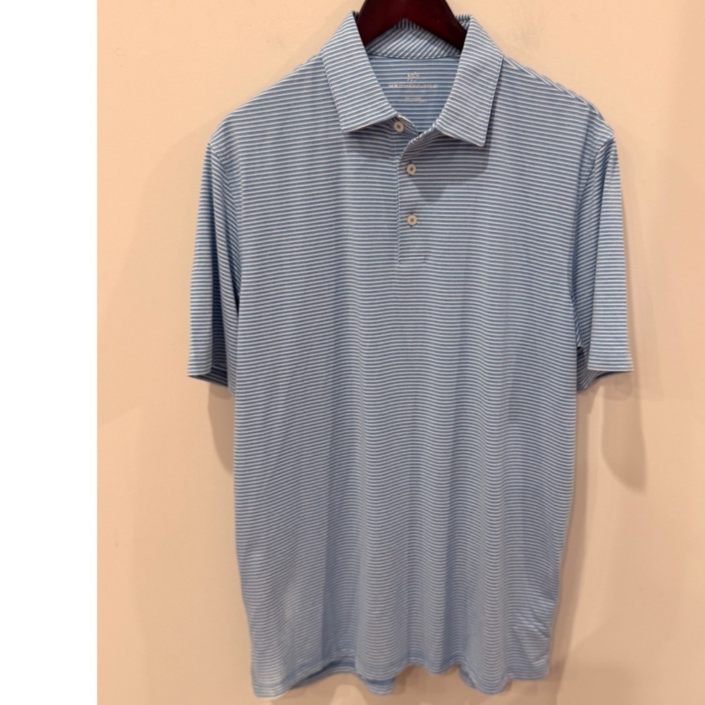 Southern Tide Mens Large Blue White Striped Skipjack Performance Polo Shirt L